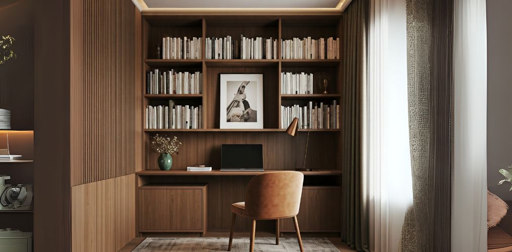 Minimalist study room with wooden furniture and lighting - Beautiful Homes