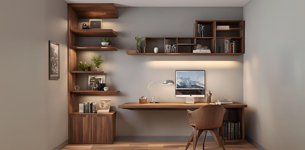 Wall-mounted wooden walnut study room design - Beautiful Homes