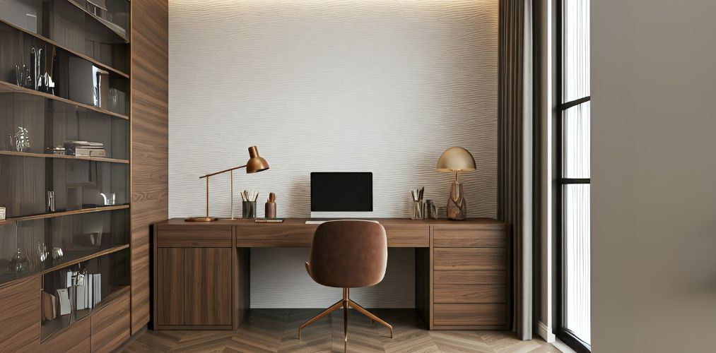 Minimalist study room with wooden table and décor - Beautiful Homes