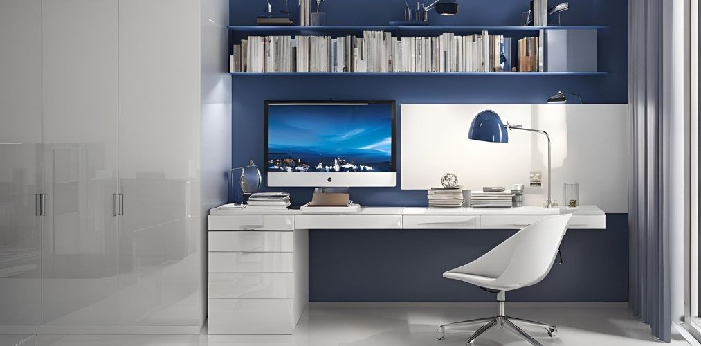 White and blue study room in high-gloss finish - Beautiful Homes