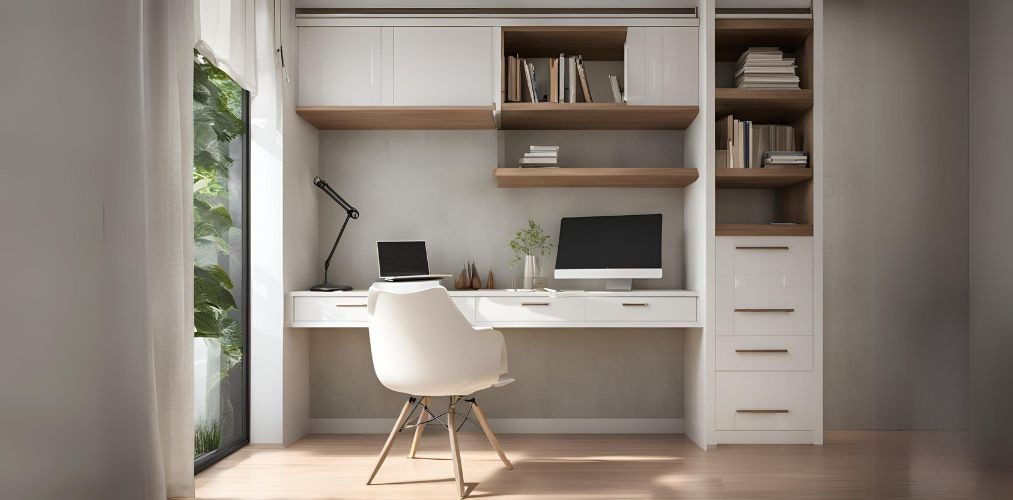 White study room with open and closed storage - Beautiful Homes