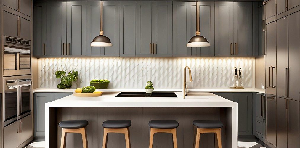 White 3d tiles design for kitchen backsplash-Beautiful Homes