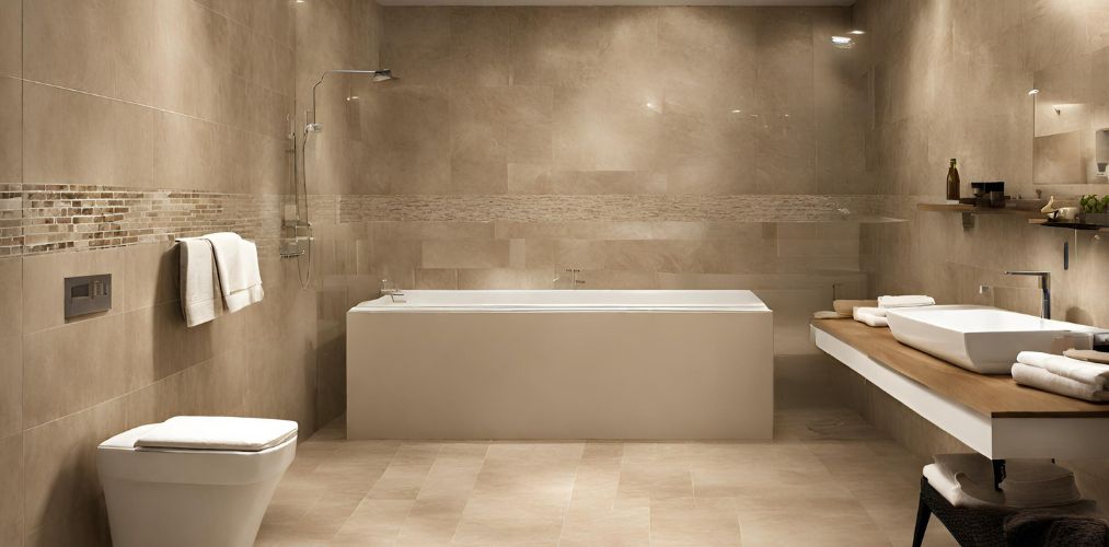 Beige ceramic tiles for a large bathroom - Beautiful Homes