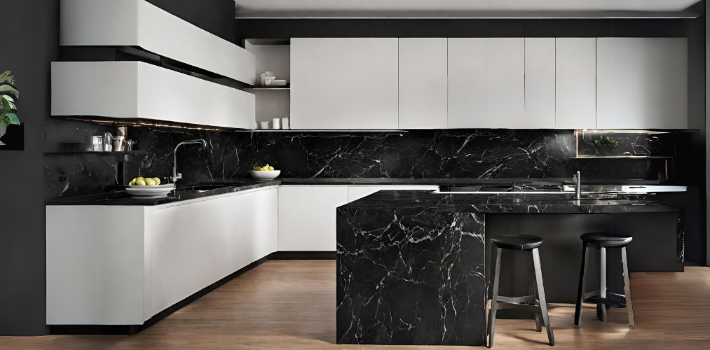 Black marble backsplash tiles in kitchen - Beautiful Homes