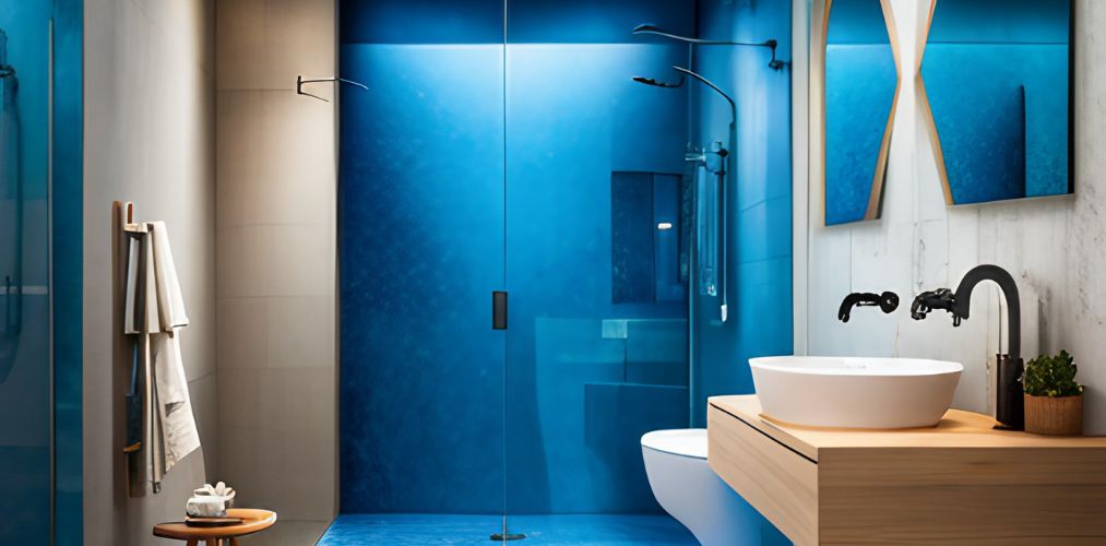 Blue bathroom tiles design with ceramic tiles-Beautiful Homes