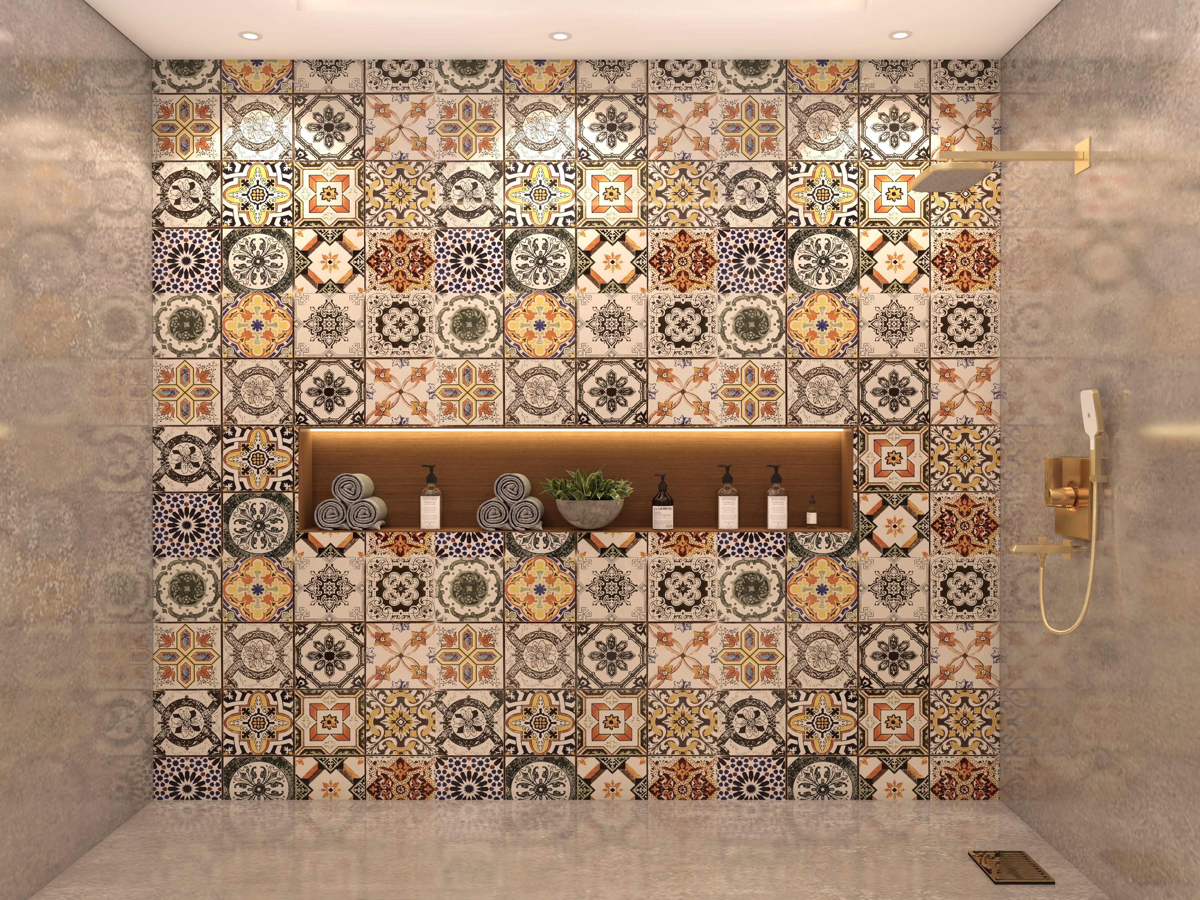 Bohemian Style Bathroom with Morrocan Asian Paints Tiles - Beautiful Homes