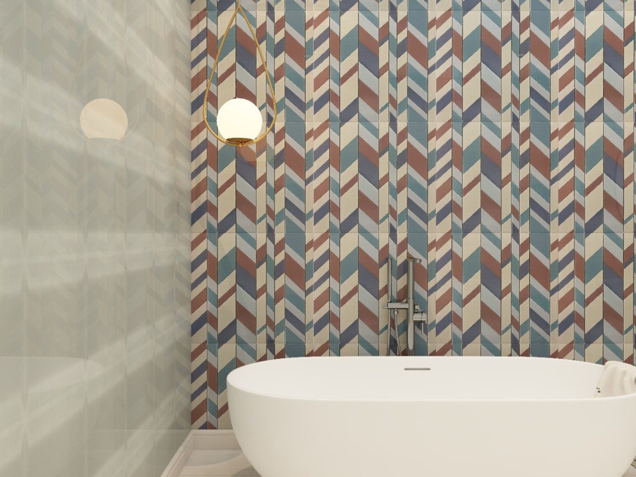 colourful herringbone patterned wall tiles for bathroom - Beautiful Homes