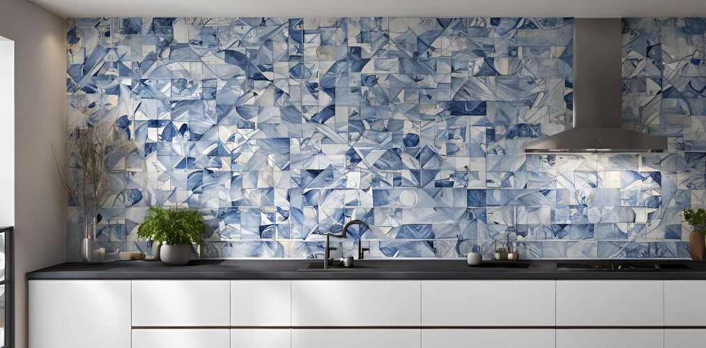 Contemporary blue and white abstract kitchen wall tiles - Beautiful Homes