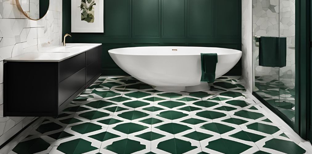 Contemporary dark green and white bathroom tile design - Beautiful Homes