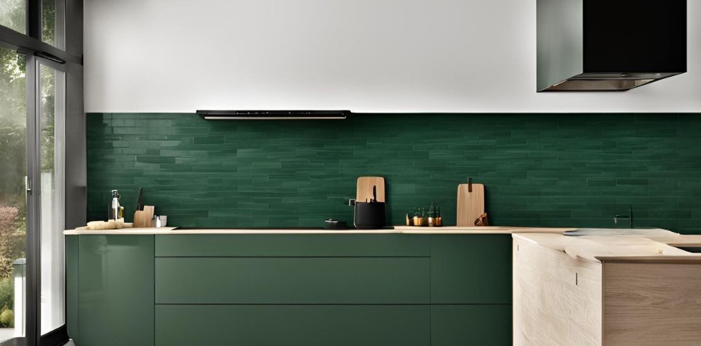 Dark green backsplash kitchen tiles with brick pattern - Beautiful Homes