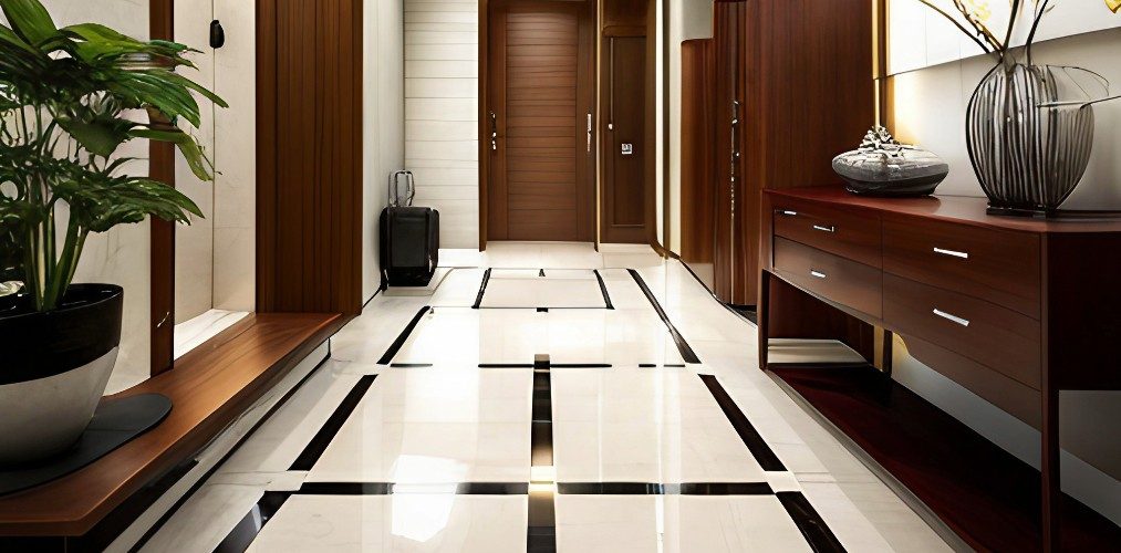 Floor tiles design for foyer with marble-Beautiful Homes