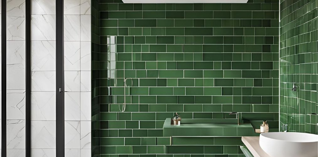 Green bathroom tiles with brick pattern - Beautiful Homes