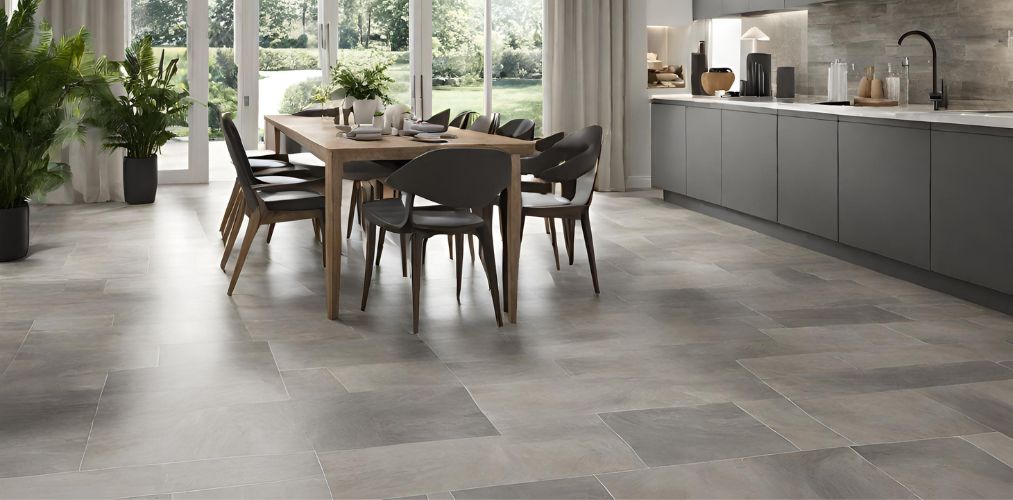 Grey and beige floor tiles for dining room - Beautiful Homes