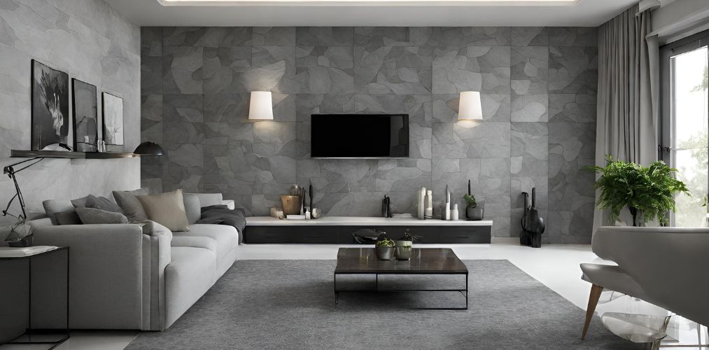 Grey monochrome living room wall tiles - Beautiful Homes