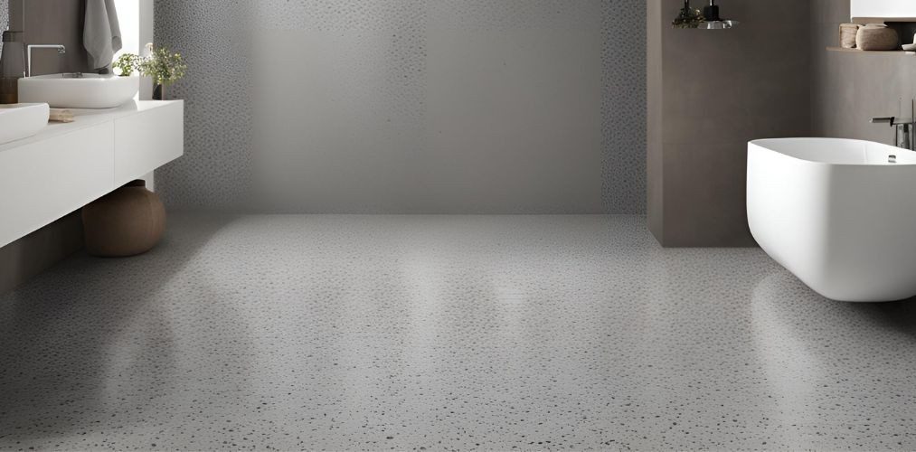 Grey terrazzo flooring for bathroom - Beautiful Homes