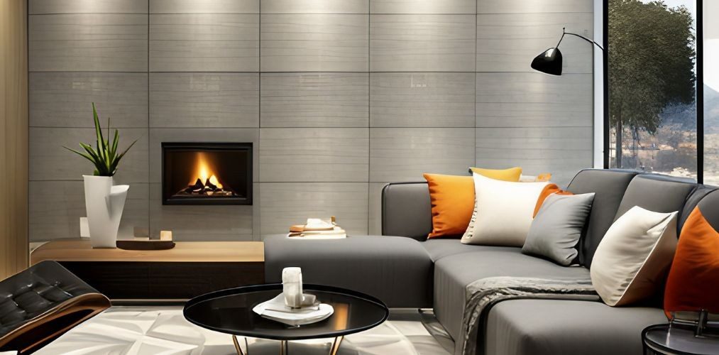 Grey wall tiles design for living room-Beautiful Homes