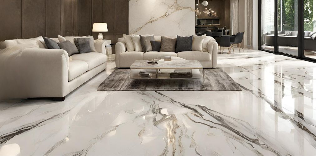 Italian marble flooring for a light toned living room - Beautiful Homes