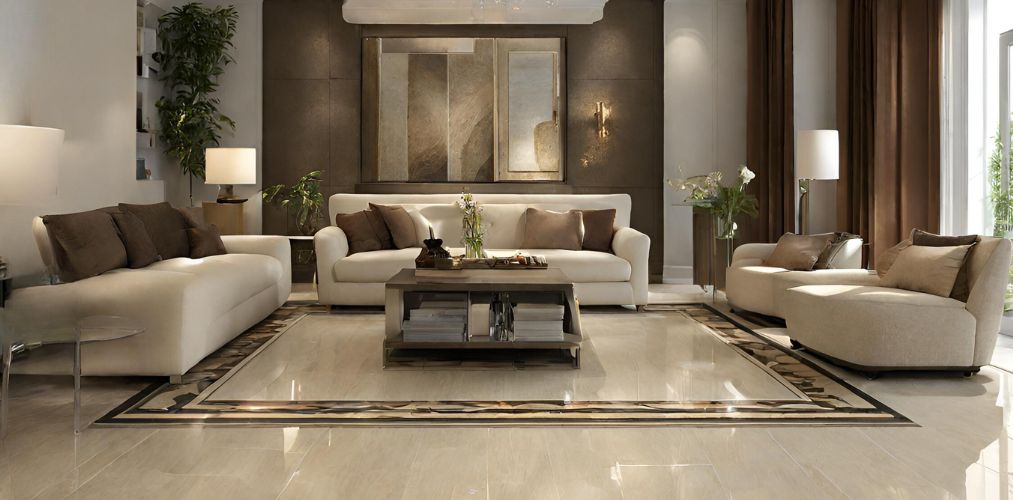 Living room floor tiles with border design - Beautiful Homes