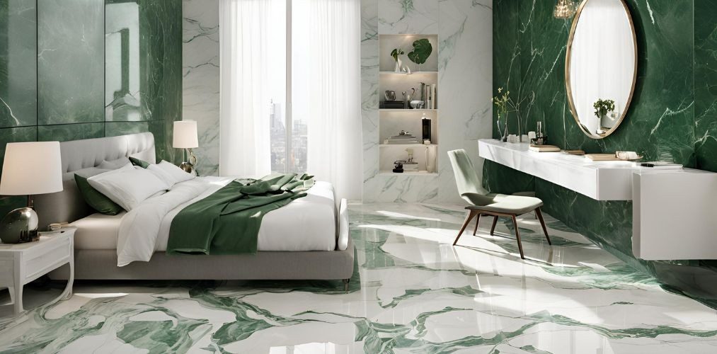 Modern green and white marble tiles for bedroom - Beautiful Homes