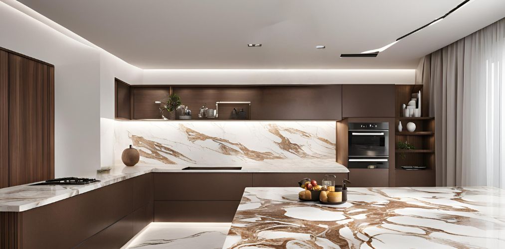 Modern white and brown marble tile for a luxury kitchen - Beautiful Homes