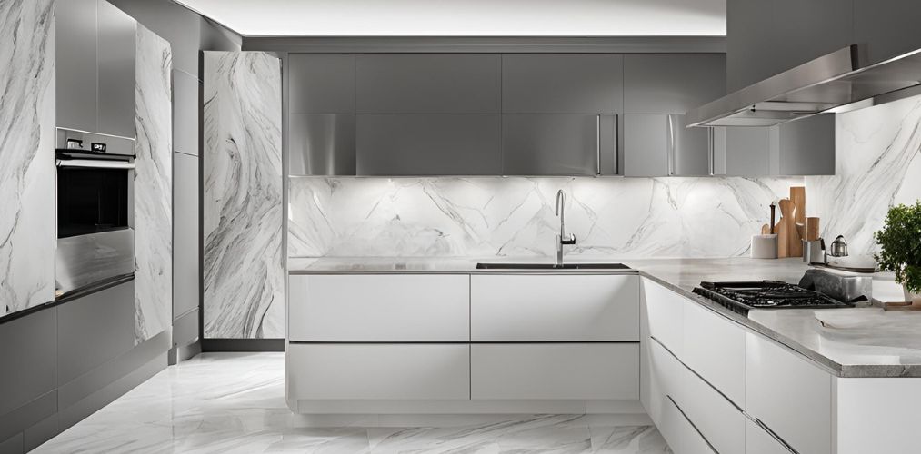 Modern white and grey marble tiles for kitchen - Beautiful Homes