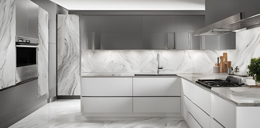 Modern white and grey marble tiles for kitchen - Beautiful Homes