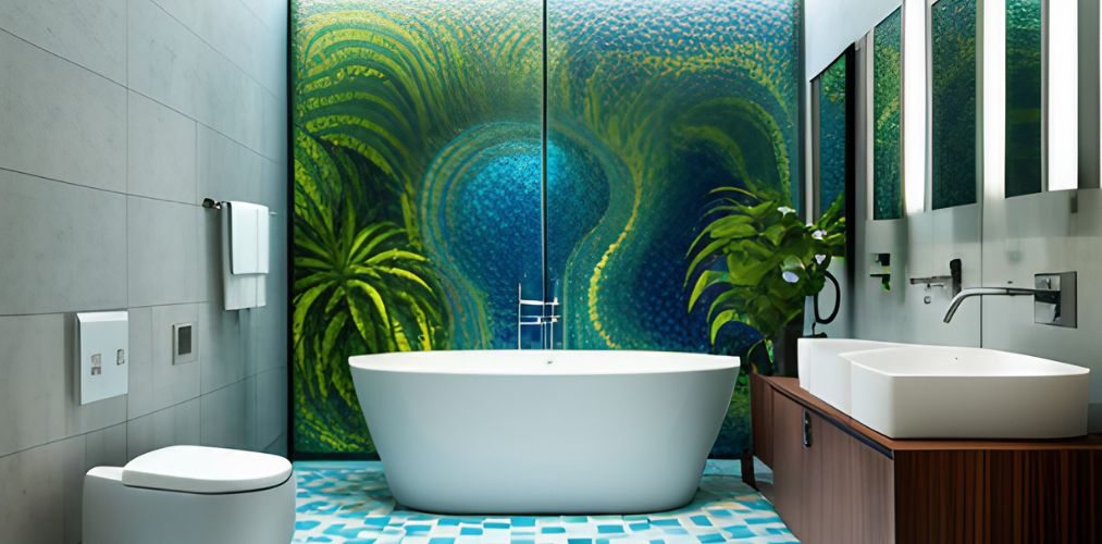 Blue and green mosaic tiles design for bathroom-Beautiful Homes