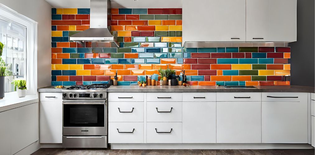 Multi-coloured subway high glossy kitchen tiles - Beautiful Homes