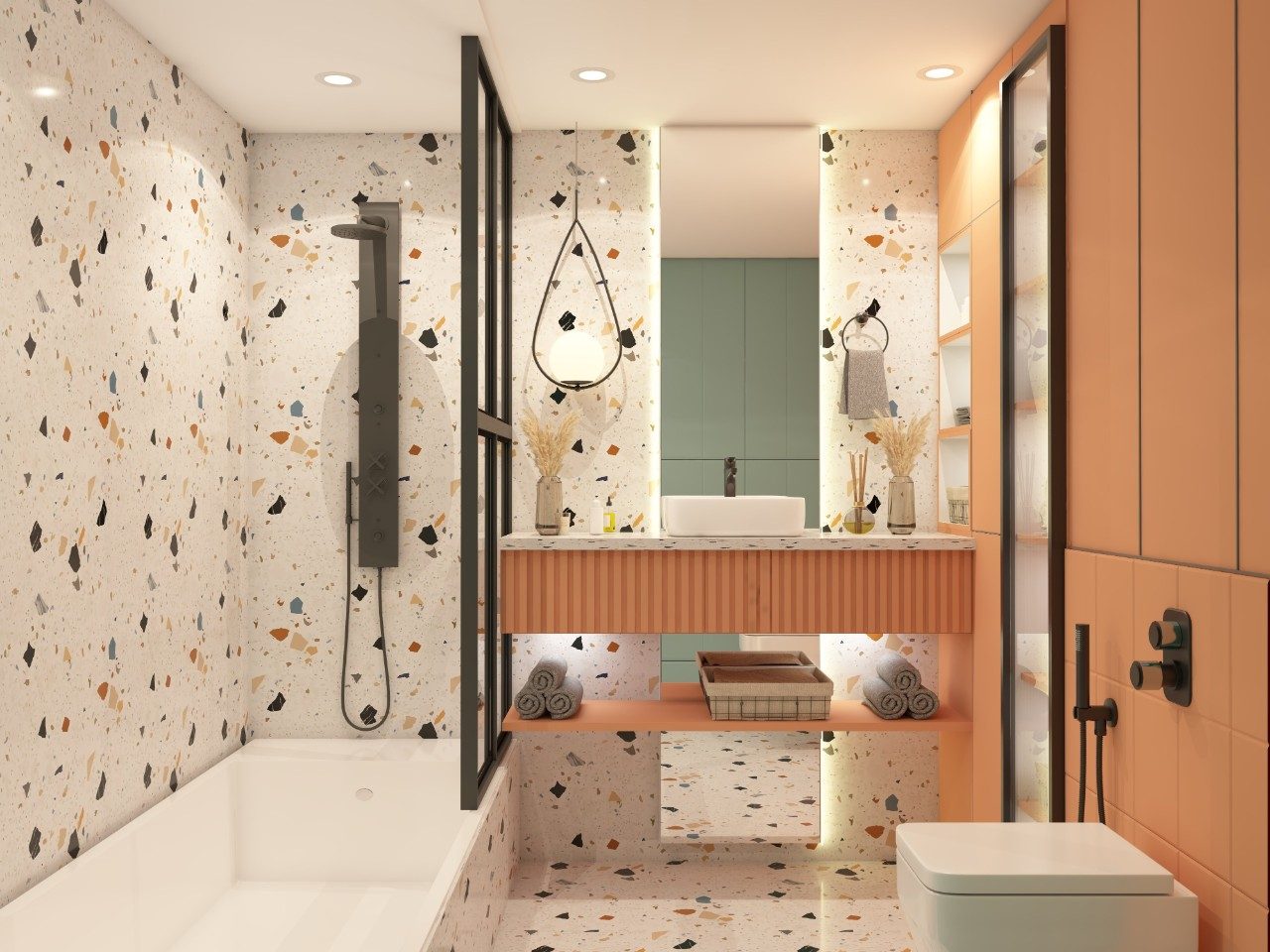 Radiant Bathroom with Asian Paints Terrazzo Tiles for Modern Elegance - Beautiful Homes