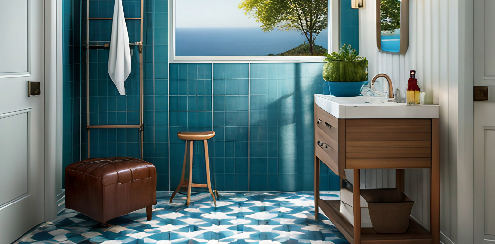 Teal tile pattern design for small bathrooms-Beautiful Homes