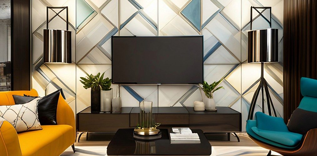 Wall tile pattern for TV unit in living room-Beautiful Homes