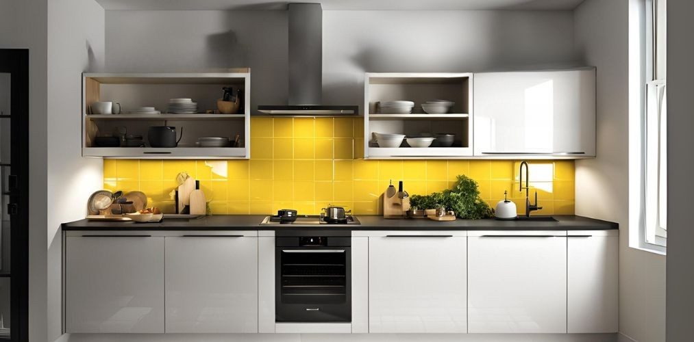 Yellow glossy backsplash kitchen tiles - Beautiful Homes