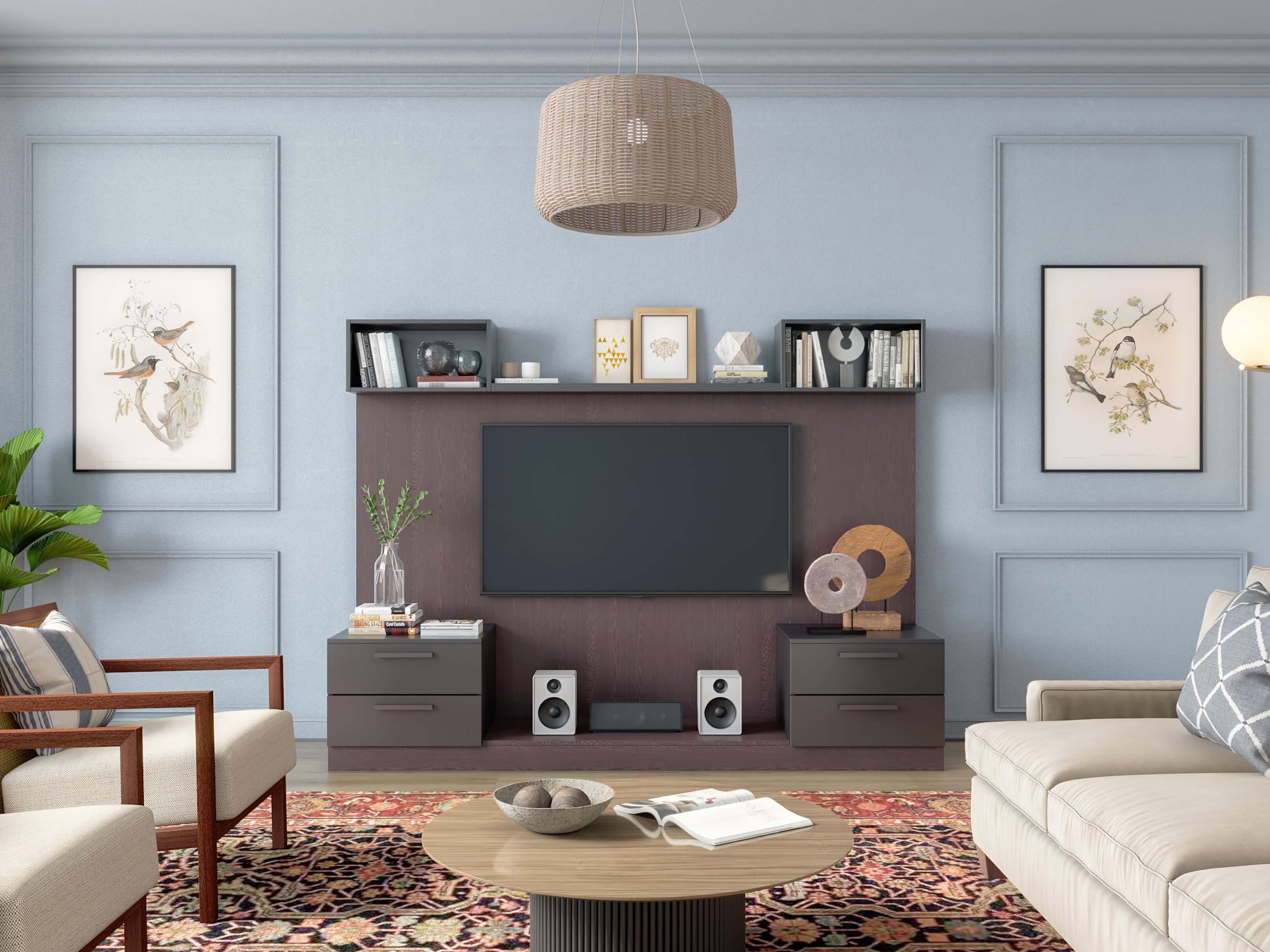 Pastel small living room design with tv unit for your home - Beautiful Homes