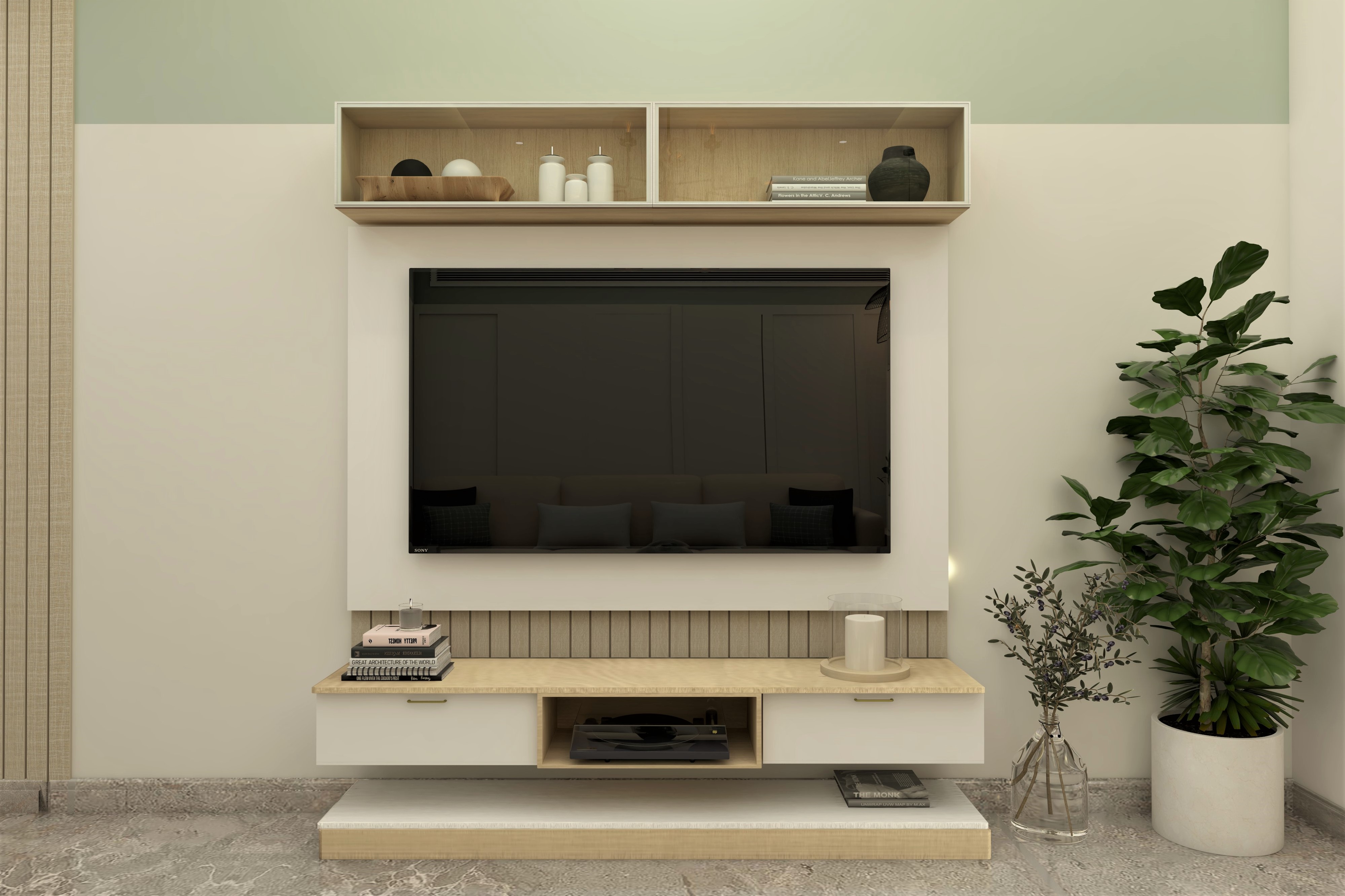 White minimalistic modular TV unit-Beautiful Homes