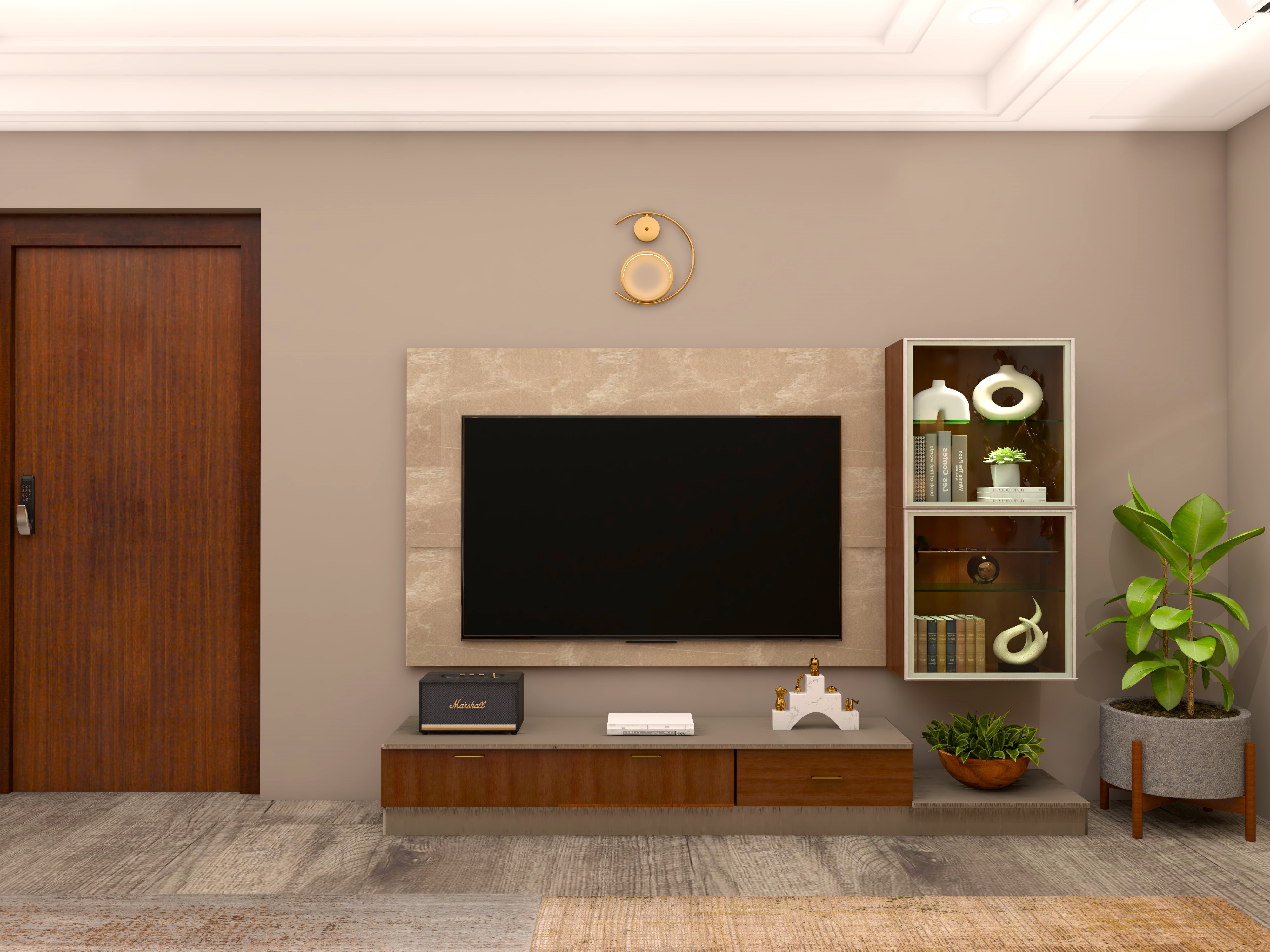 Wall mounted TV unit with wall shelves-Beautiful Homes