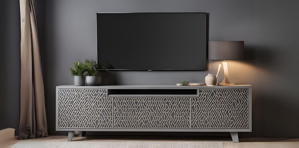 Contemporary TV unit with CNC-cut grey panel - Beautiful Homes