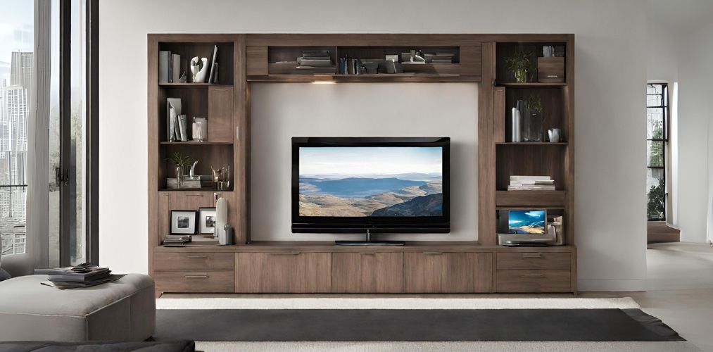 Contemporary TV unit with open and closed storage - Beautiful Homes