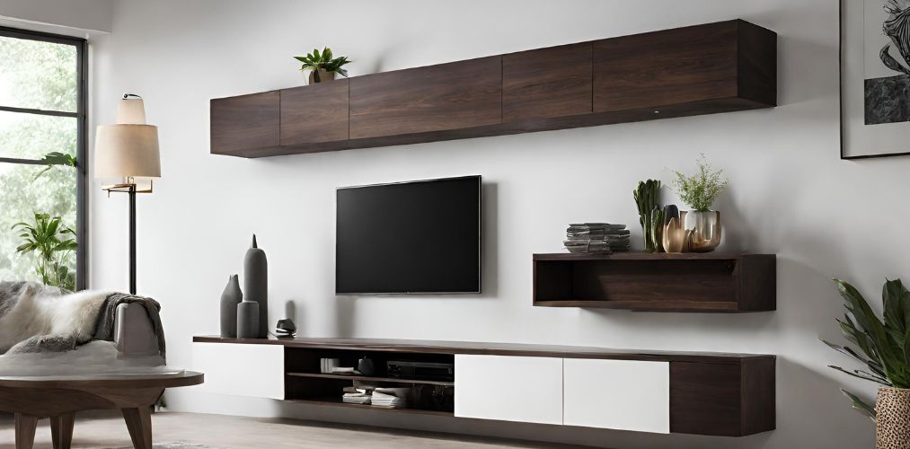 Dark wood and white wall mounted TV unit - Beautiful Homes