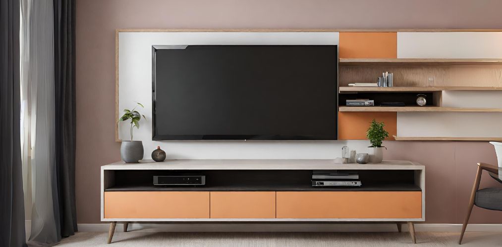 Dual toned TV unit with orange and white colour - Beautiful Homes