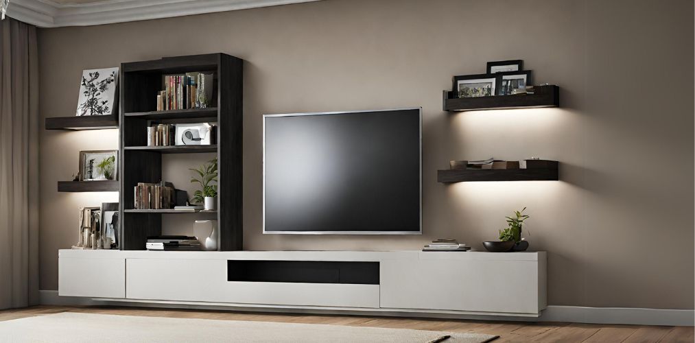 Floor mounted TV unit with floating shelves - Beautiful Homes