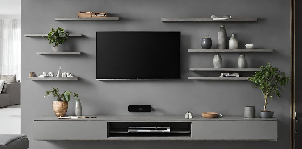 Grey TV unit with floating shelves - Beautiful Homes