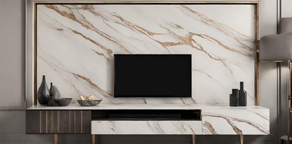 Luxury TV unit design with white and gold marble - Beautiful Homes
