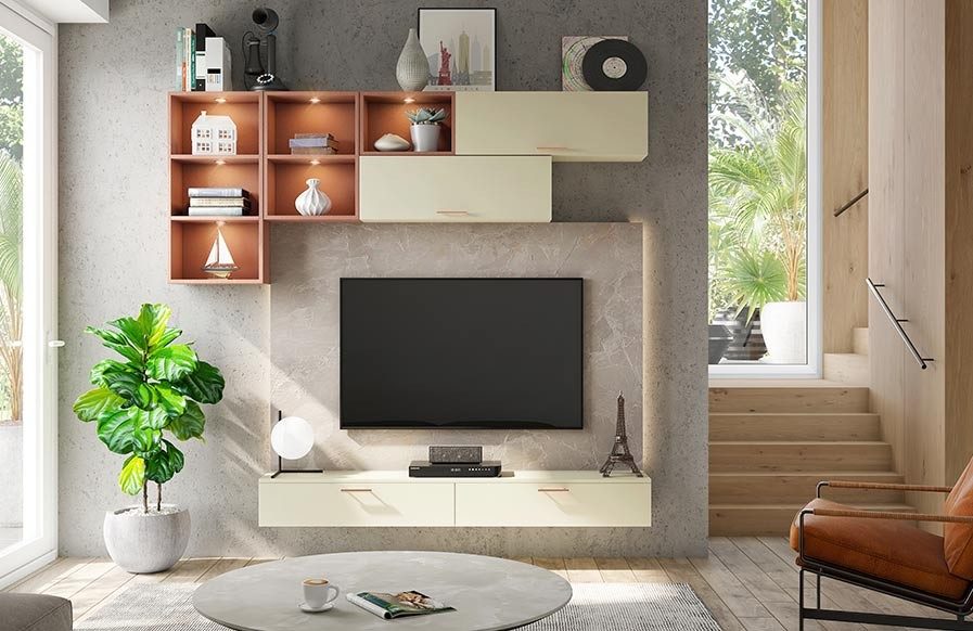 Marble neutral modular tv unit for living room design - Beautiful Homes