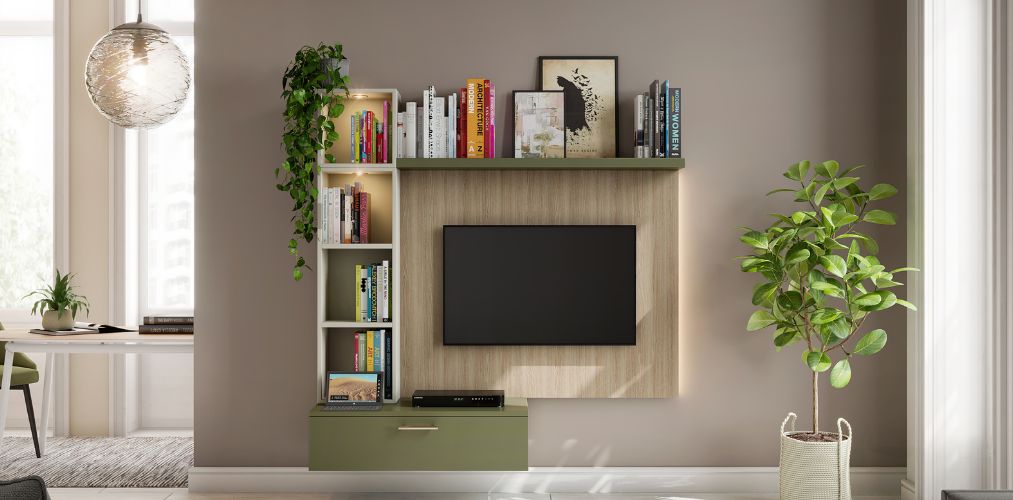 TV unit design with book shelves-Beautiful Homes