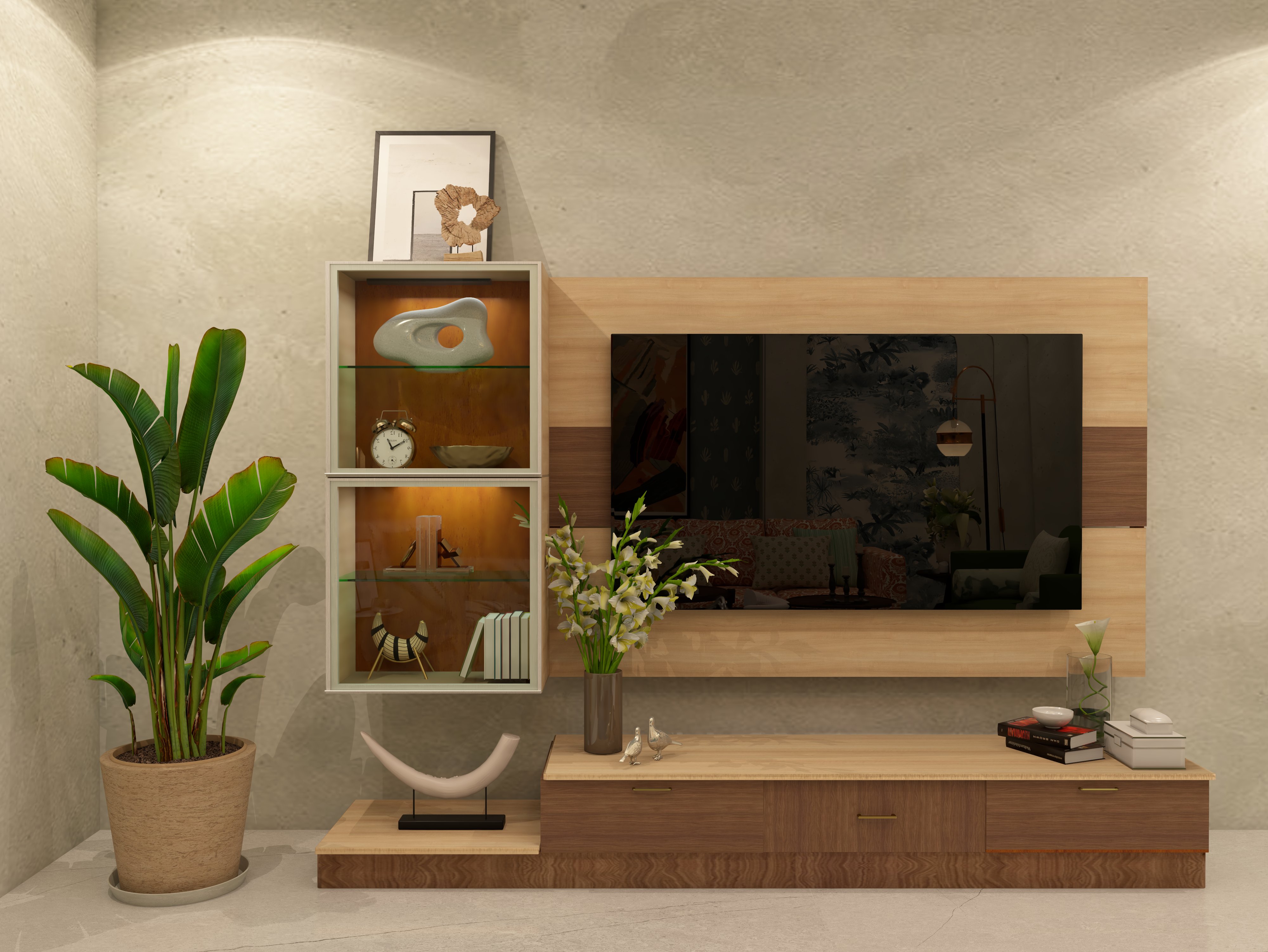 Modern Asian PaintsTV unit with storage - Beautiful Homes