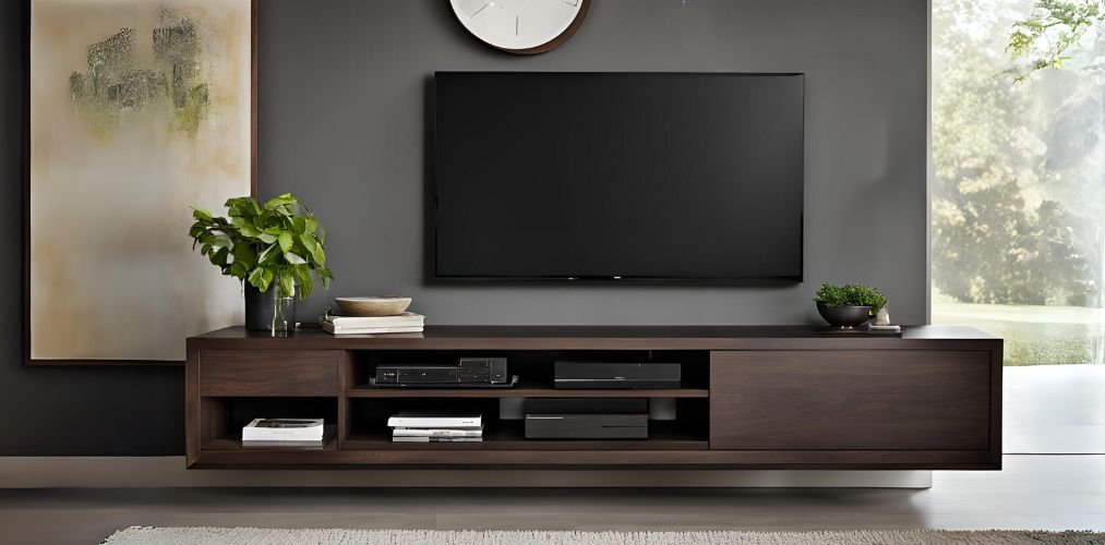 Modern dark wood TV unit with floating console - Beautiful Homes