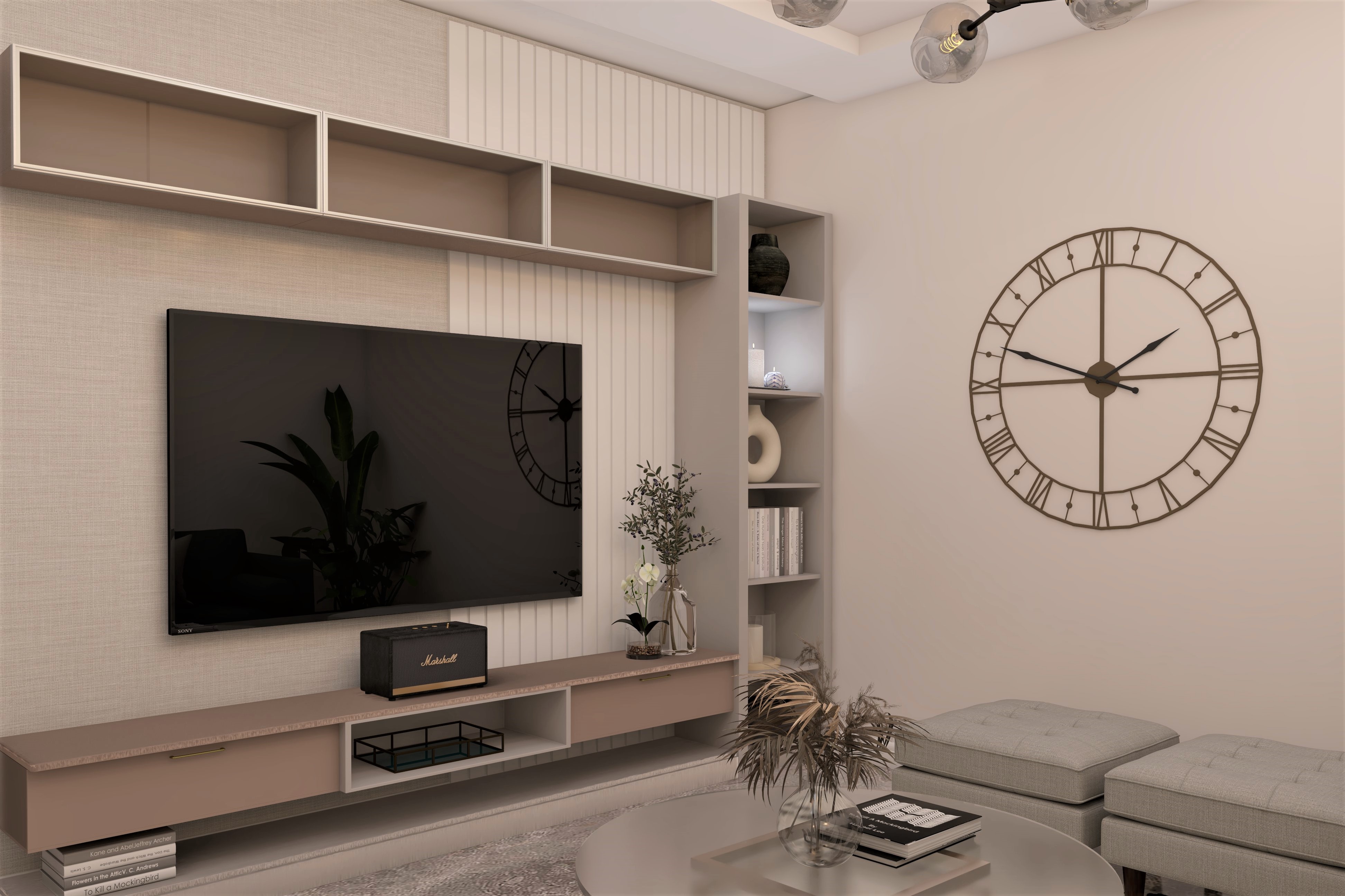 Living room TV unit with drawers and shelves-Beautiful Homes