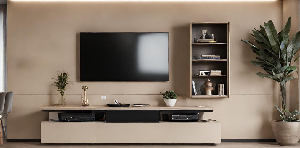 Modern TV unit with beige wall panel-Beautiful Homes