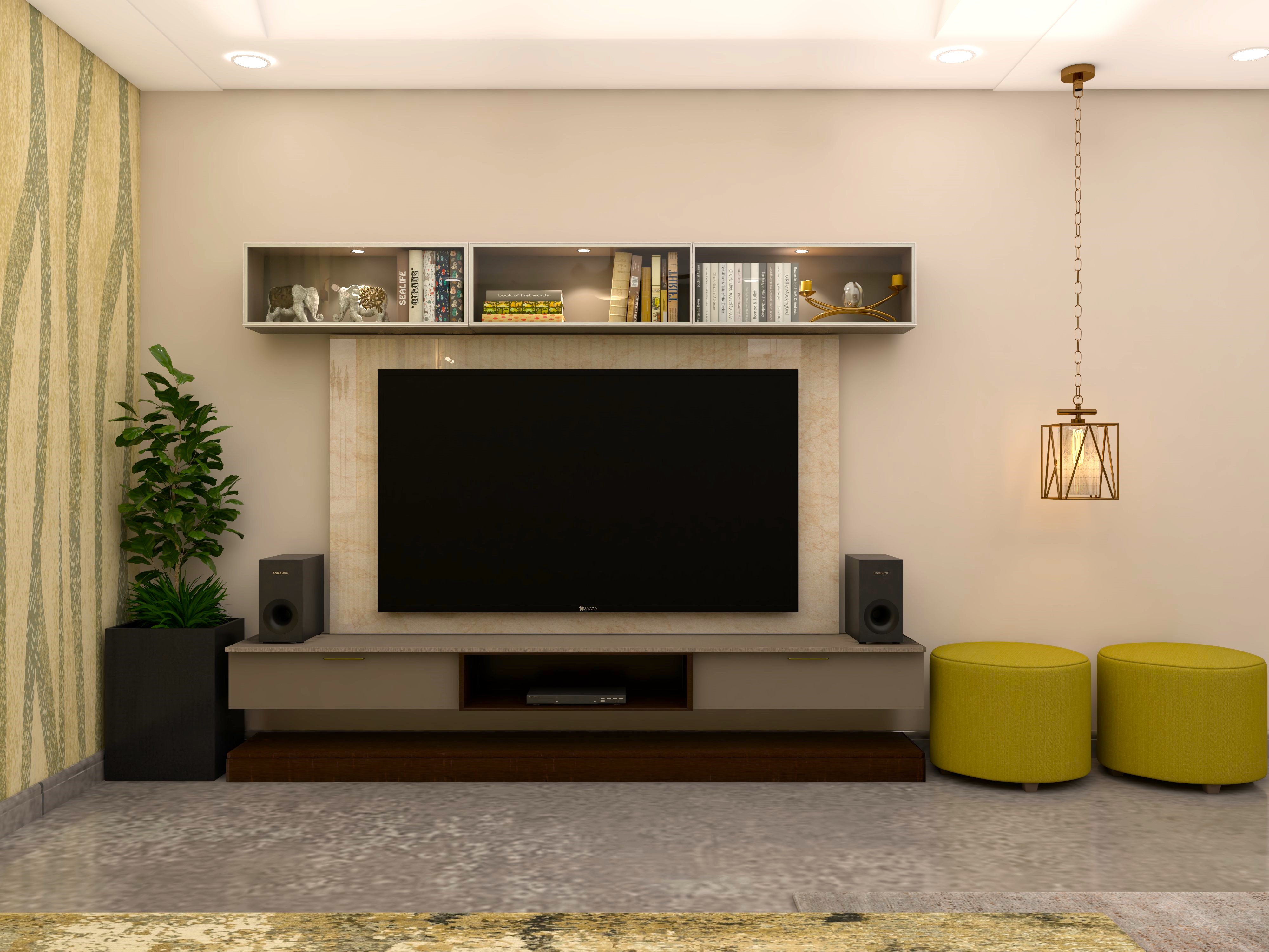 Modular TV unit design with bookshelves-Beautiful Homes