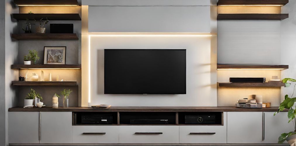 Modular tv unit design with under cabinet lighting - Beautiful Homes